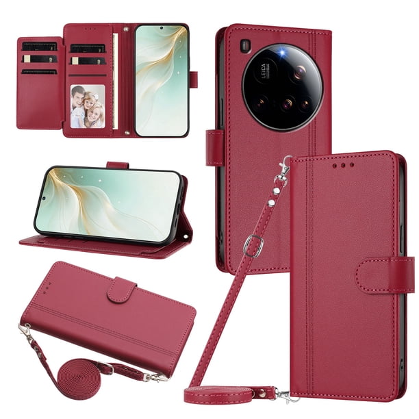 Funda Cartera de Cuero Sintético para Xiaomi 15 Ultra, Rojo