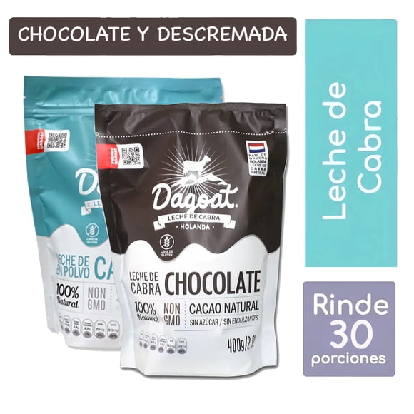 Pack Mix Leche de Cabra en Polvo (1 Descremada/1 Chocolate) Dagoat 400grs