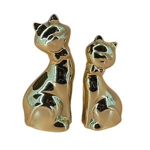 El Edén - Adorno Decorativo De Cerámica Diseño Pareja De Gatos Color Dorado