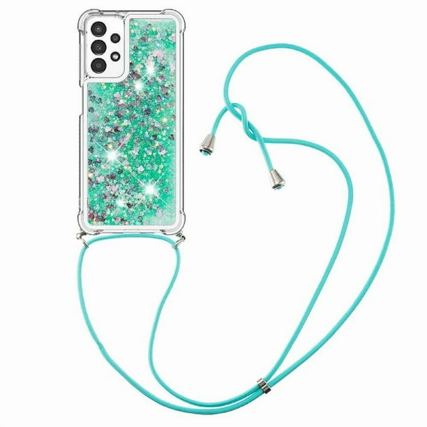 Funda FOXDOCK para Samsung Galaxy A13 4G con Cuerda Ajustable, Brillo Líquido, Protección Antigolpes y Lente – Ideal para Regalo