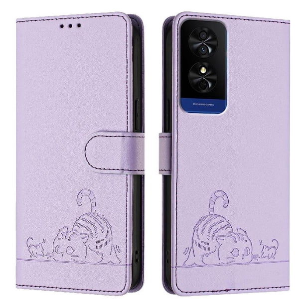 Funda tipo cartera FOXDOCK para TCL 50 5G con soporte, ranuras, RFID, diseño de gato