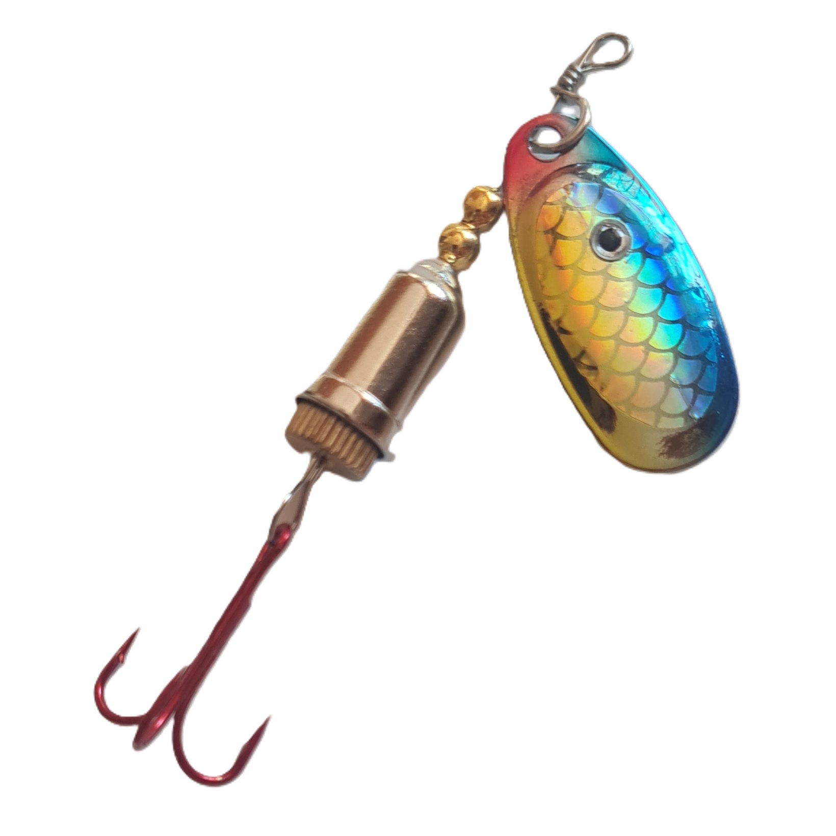 Spinner Silstar 3G 5Cms #1 Bell Spring Azul, Dorado Y Rojo Sobre Escamado Plateado Reverso Plateado