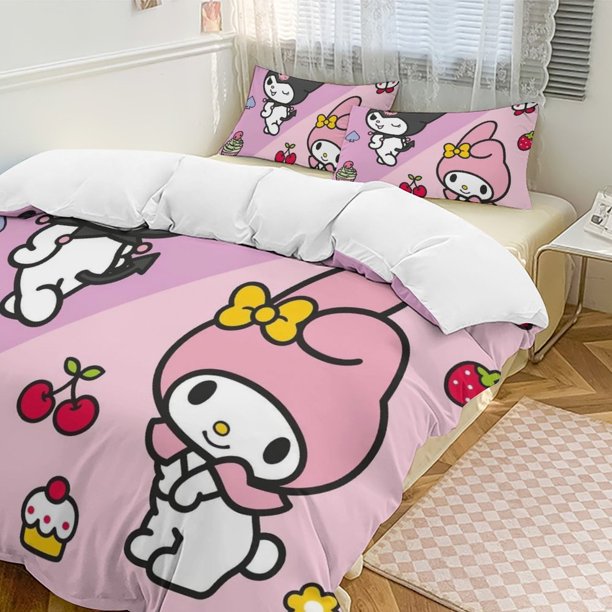 Sanrio Quilt Set Thicken Soft 3 Pieces Bedding Set All Season Duvet Cove with 2 Pillowcases for Adult Women Girls Teens Home Room Decor