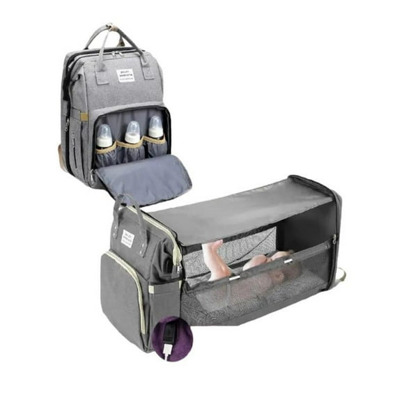 Mochila Pañalera Maternal 3 En 1 Con Mudador Gris By LuBabycas