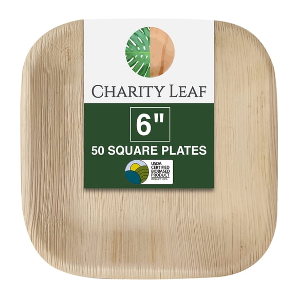 Platos desechables de hoja de palma Charity Leaf de 6 pulgadas (50 unidades)