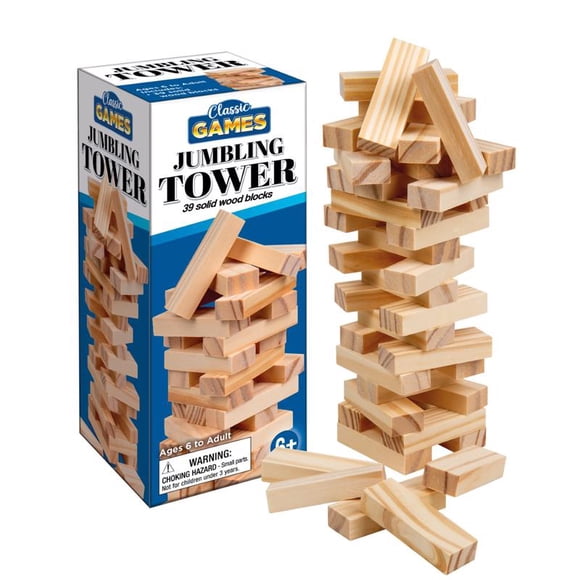 Juguetes Jumbling Tower Playmaker, juegos clásicos, madera natural, 39 unidades