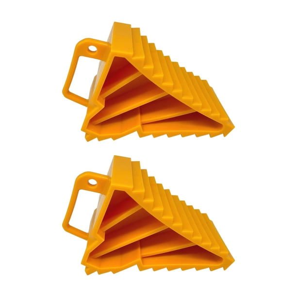 2 piezas de cuñas para ruedas, cuñas de goma para ruedas de repuesto, montaje profesional, tapón para neumáticos, Universal para remolque, RV, camión 22x15x10 cm de amarillo