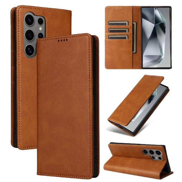 Funda Cartera para Samsung Galaxy S25 Ultra con Ranuras Tarjetas y Soporte - Protección Completa Marrón