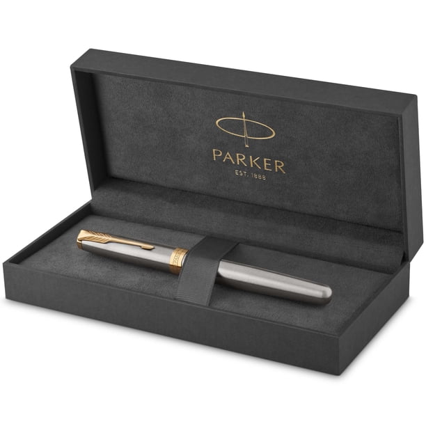 Pluma Estilográfica Parker Sonnet Acero Inoxidable con Detalles Dorados Punta Media