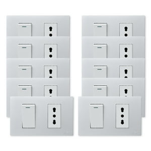 Want - Pack 10 Interruptor 1 912 16A Y Tomacorriente 1 16A - Gris Blanco