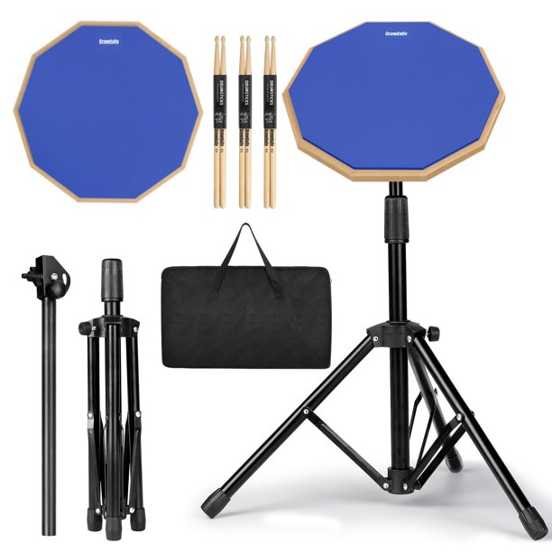 Juego de tambores para práctica de batería GrowDaily Snare Drum de 12 pulgadas con soporte azul