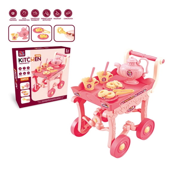 Carrito de Té Infantil Rosa 33 Piezas - Mini Kitchen