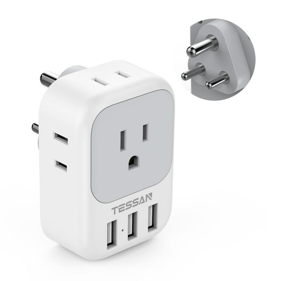 Adaptador de enchufe TESSAN de EE. UU. a India tipo D con 4 tomas de corriente alterna y 3 USB