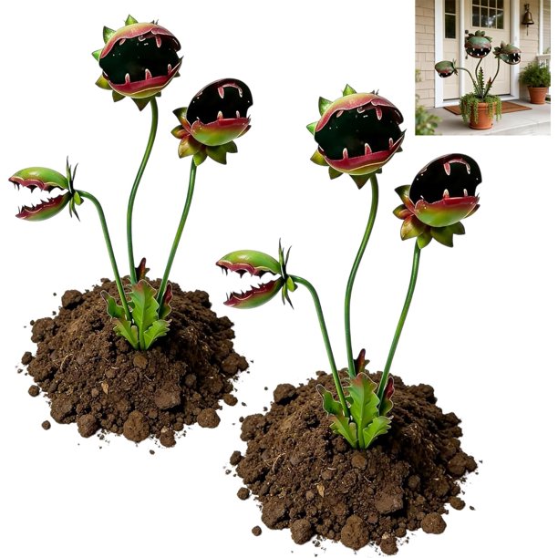 Estaca jardín planta carnívora metal caprichosa Venus atrapamoscas Halloween jardín gótico