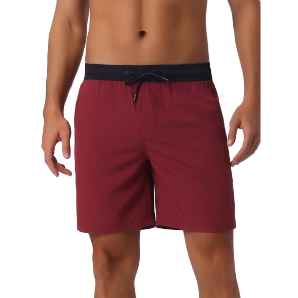 INSPIRE CHIC Pantalones Cortos de Natación para Hombre con Cintura Elástica de Color Contrastante y Cordón para Surf 36 Rojo