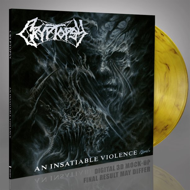 Disco de vinilo SEASON OF MIST Insatiable Violence, translúcido, color mármol amarillo y negro