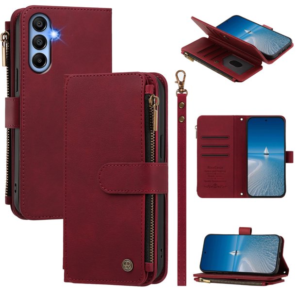 Funda Cartera Samsung Galaxy A15 con Cierre, Rojo