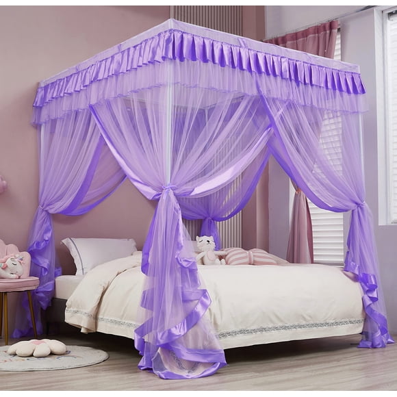 Cortinas de cama con dosel Mengersi, tamaño completo, para niños y niñas, color morado