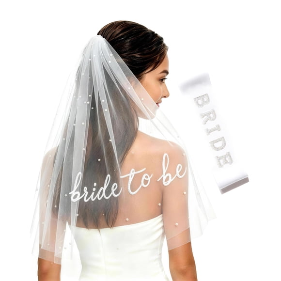 Leisofter Set de Velo y Cinturón para Novia, Velo de Despedida de Soltera, Cinturón Blanco Ajustable, Accesorios Nupciales para la Celebración