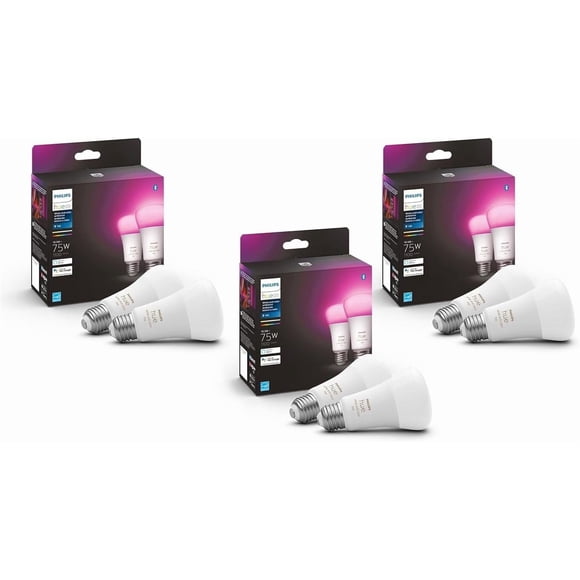 Philips Hue Bombilla LED inteligente A19 de 75 W, paquete de 6, color