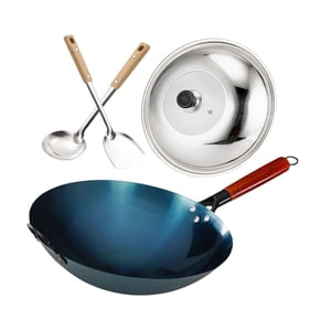 Magideal - Sartén Wok De Hierro, Wok Tradicional Chino Antiadherente, Versátil Para Cocinar A Gas, Sartén Para Saltear, Para Cocinar En La Cocina O Restaurante. Diámetro De La Olla De 30 Cm