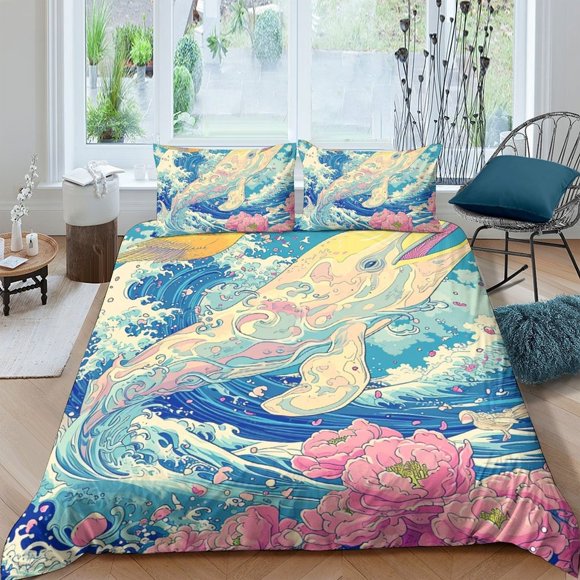 whale Duvet Cover Bedding Set Pillowcase Queen3-Piece Bedding Set