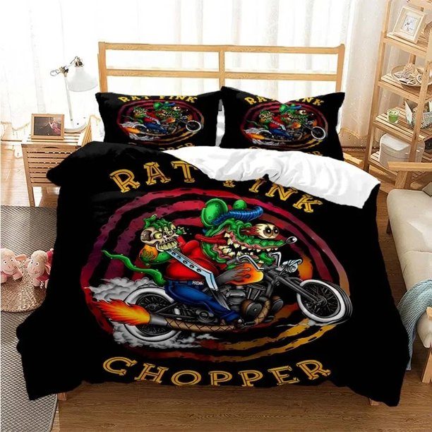 Cartoon Rat Fink Green Mouse Bedding Set Boys Girls Twin Queen Size Duvet Cover Pillowcase Bed Kids Adult FashionBed Sheets
