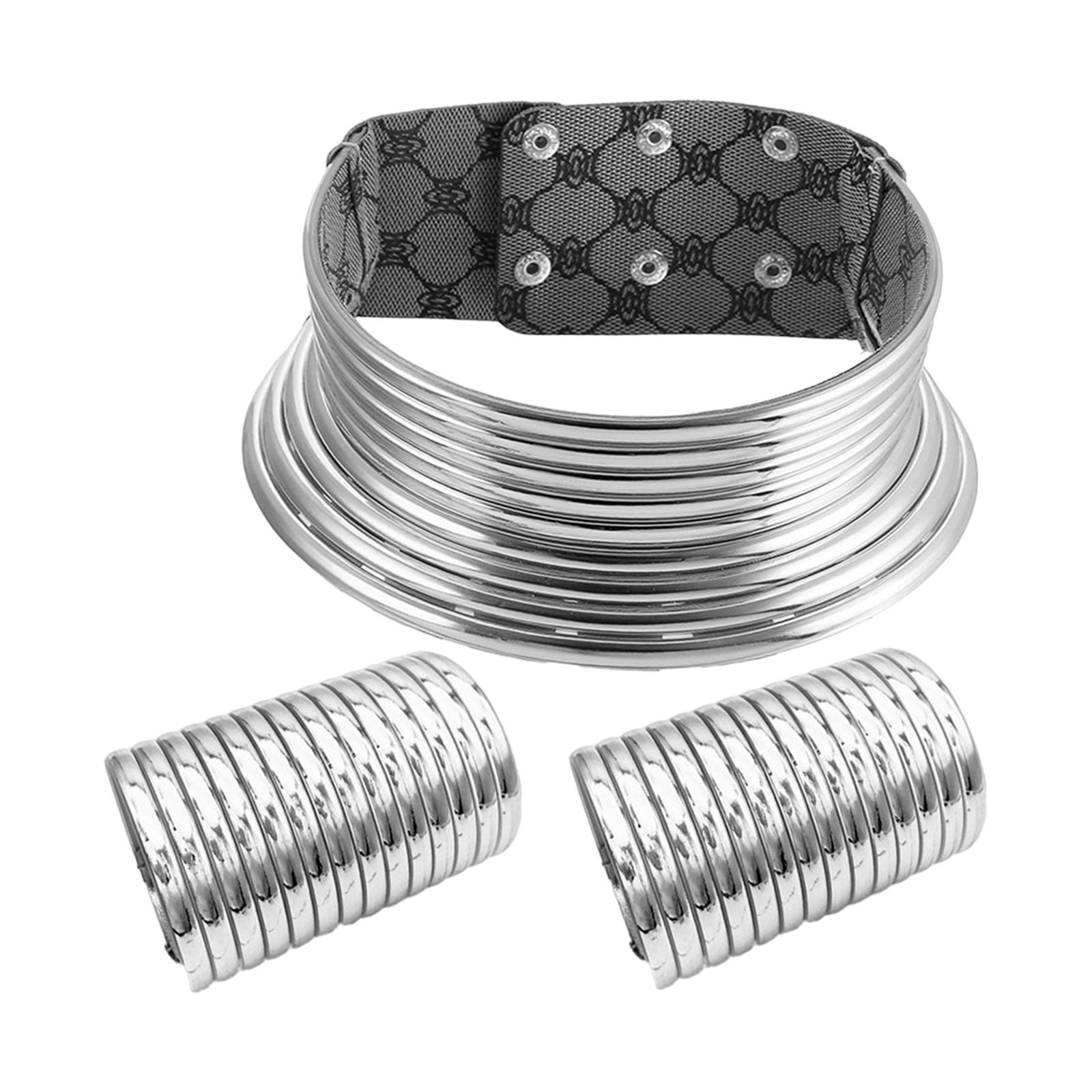 Ioensy - Conjunto De Joyas Africanas Collar De Cuello Largo Brazalete Ajustable Para Mujeres Y Niñas Argent