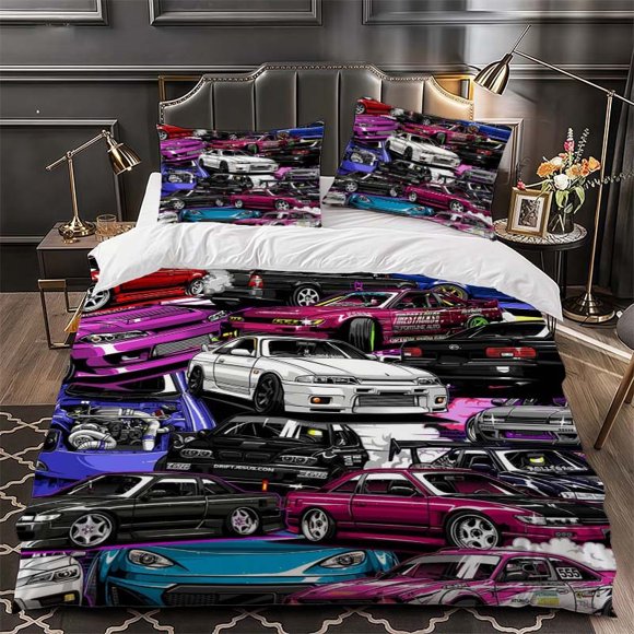 JDM Automotive Art Illustration Bedding Set | Includes 1 Duvet Cover and 2 Pillowcases Soft and Comfortable