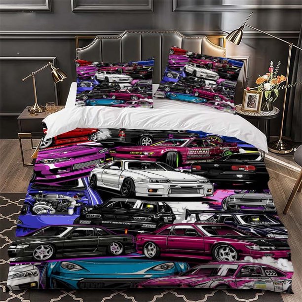 JDM Automotive Art Illustration Bedding Set | Includes 1 Duvet Cover and 2 Pillowcases Soft and Comfortable