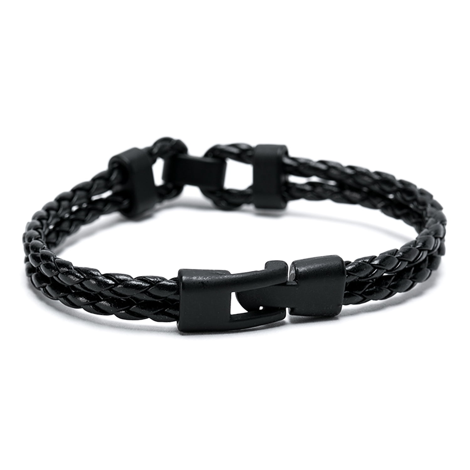 Millam - Pulsera Hombre Dijes Acero Negro Y Cuero Trenzado Negro