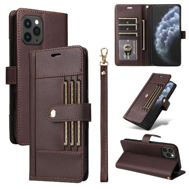 FOXDOCK Funda tipo Cartera para iPhone 16 Pro – Cubierta de Cuero PU con Múltiples Ranuras, Bolsillo para Efectivo y Correa de Muñeca