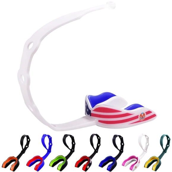 Protector bucal juvenil Oral Mart con correa y diseño de bandera