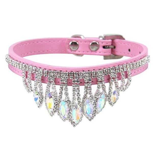 Collar para perros y gatos con diamantes de imitación, bonito collar de gatito con cristales brillantes, collar de cuero suave y ajustable para perros.