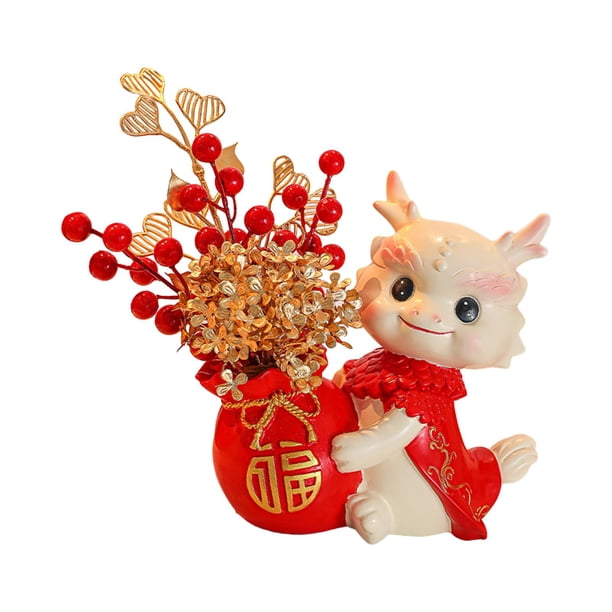 Figura de dragón de año Nuevo Chino, adorno de jarrón, escultura Fengshui, decoración del Festival de Primavera para regalo de felicitación Adorable