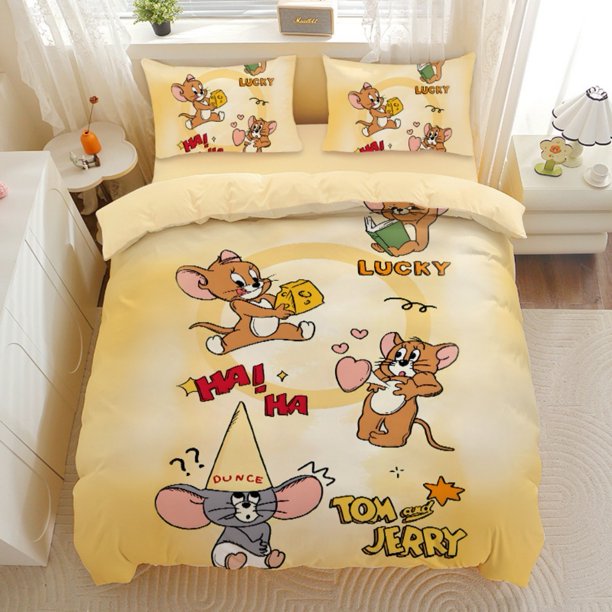 Tom & Jerry Bedding Sets,Tom Jerry Duvet Cover,Cartoon Quilt Covers Pillowcases Bedroom for Children Gifts Bed Sheets