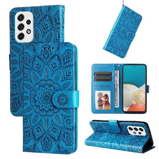 Funda tipo cartera FOXDOCK para Samsung Galaxy A53 5G , diseño girasol en relieve, cuero PU, cierre magnético, soporte y tarjetero