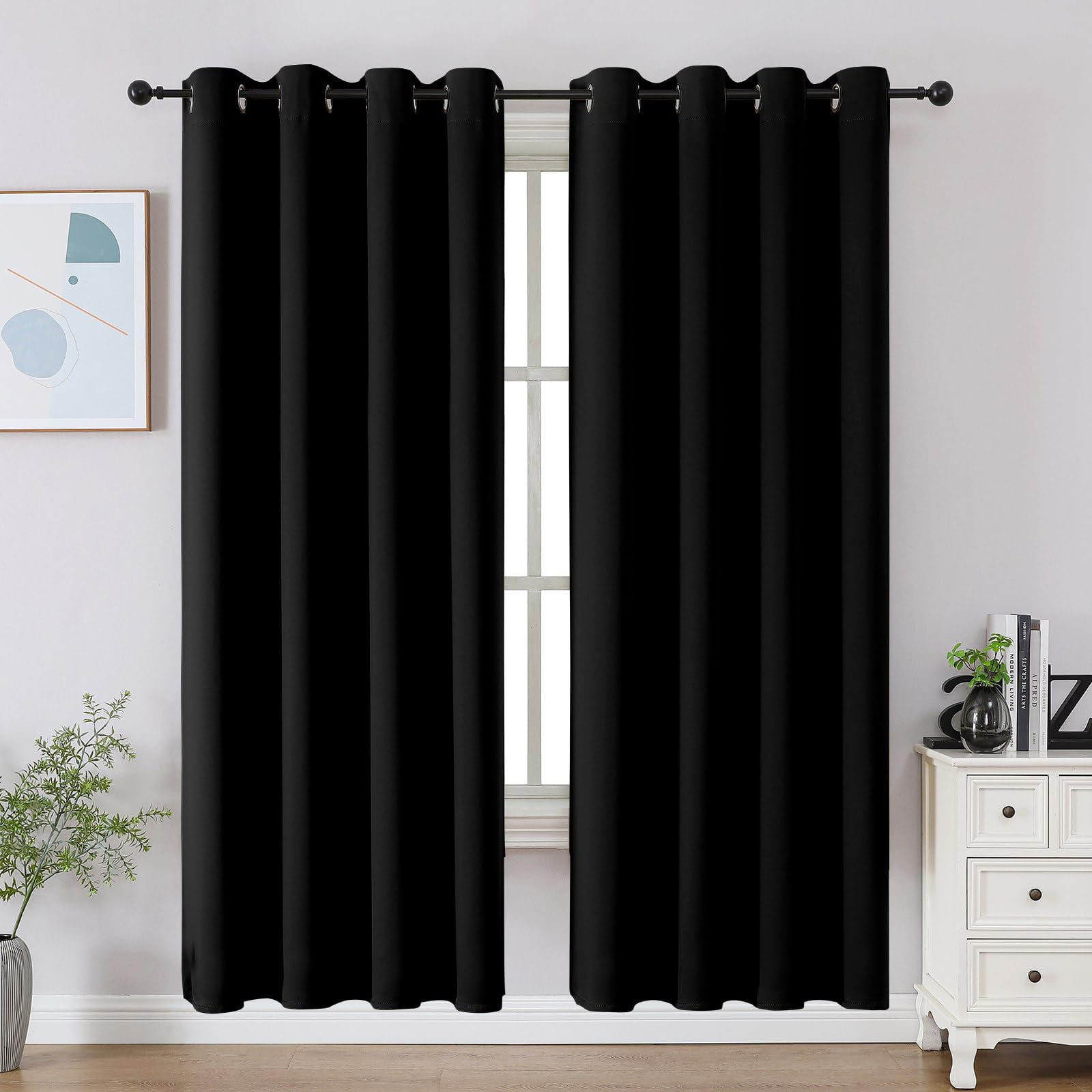 Cortinas Opacas Cucraf Negras De 183 Cm De Largo Con Ojales Y 2 Paneles