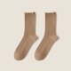thumbnail image 1 of Xiao Hua Calcetines Cortos de Encaje con Borde de Hoja de Loto Lindos, Calcetines Náuticos de Punto de Algodón Delgado Neutro, Calcetines Acanalados Apilados con Borde de Hoja de Loto, Marrón Claro,, 1 of 4