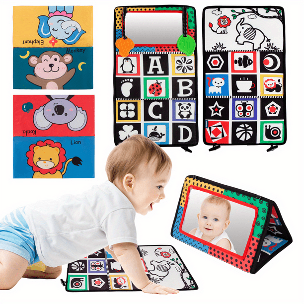 Sit And See Safari Floor Mirror, Baby Tummy Time Mirror - Baby Mirror Toys - Black And White Baby Toys - High Contrast Newborn Baby Toys - Baby Sensory Toys - Gift Ideas For Babies