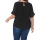 thumbnail image 4 of Agnes Orinda Blusa de Mujer Talla Grande con Lunares Suizos Cuello Redondo Manga con Volantes Camiseta Casual 1X Negro, 4 of 8