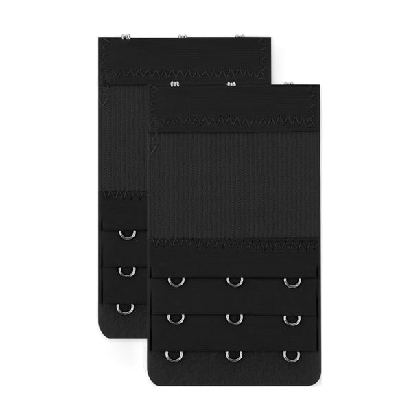 Juego de 2 extensores de tirantes de sujetador 3 filas 2 ganchos/3 ganchos/4 ganchos extensiones elásticas de gancho de sujetador Negro 3 ganchos