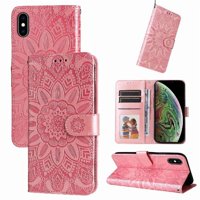 Funda Tipo Cartera Foxdock Para Iphone Xs Max , Diseño Girasol En Relieve, Cuero Pu, Cierre Magnético, Soporte Y Tarjetero