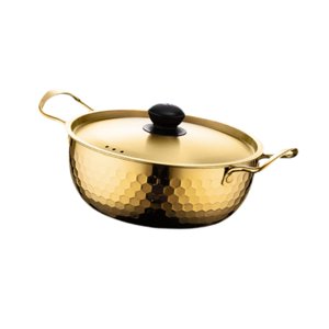 Magideal - Olla De Ramen Coreana, Práctica Olla De Acero Inoxidable Con Tapa, Olla Para Sopa, Cacerola Para Fiestas En El Patio, Senderismo, Picnic, Pasta, Curry 22Cm Oro