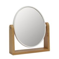 Vgo - Espejo Circular De Mesa Con Base Madera