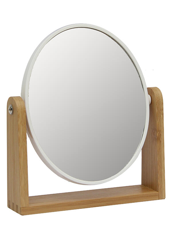 Vgo - Espejo Circular De Mesa Con Base Madera