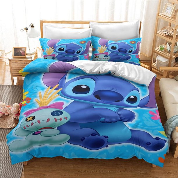 v1813 Bed Sheets Lilo Stitch Bedding Set Children Duvet Covers Pillowcases Cartoon Single Double Twin Full Queen King Size Boy Girl Gift 3-Piece Bedding Set (1 Duvet Cover + 2 Pillow Shams) Bed Sheets