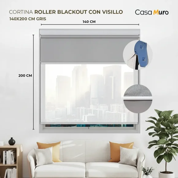 Cortina Roller Blackout Visillo Persiana Ventana 140x200 Cm Gris