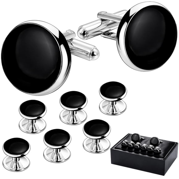 Set de Gemelos HAWSON 6 Piezas Negro y Plata con Caja de Regalo