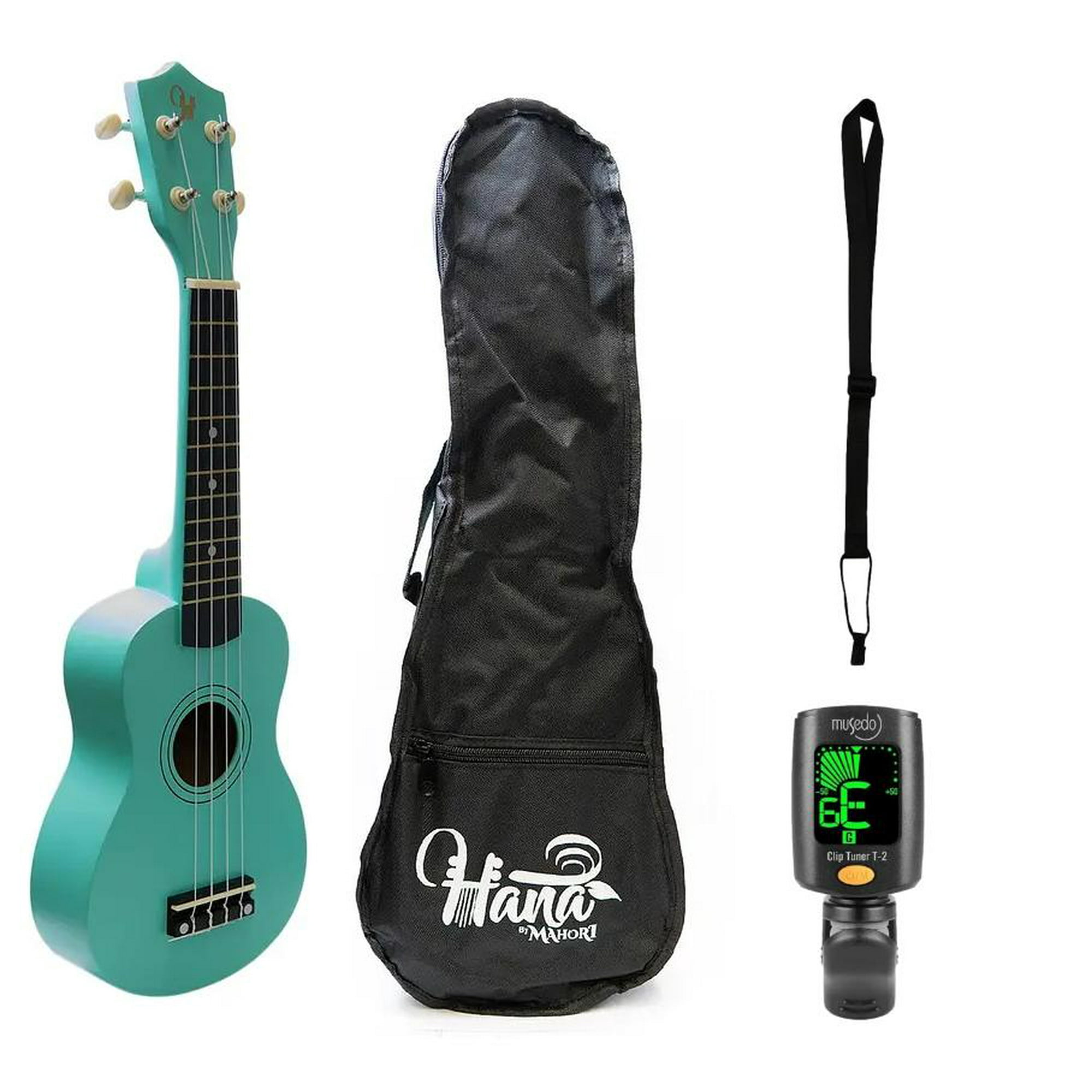 Pack Ukelele Soprano Hana Verde + Funda + Afinador Cromático + Correa Allegro